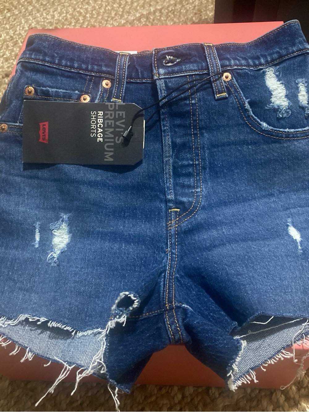 Levi's Dark Blue Denim Button-Fly Jeans with Gold Hardware